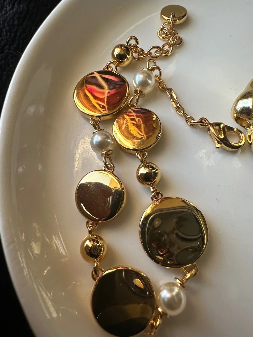 Like New - Dior Gold-Tone Mother-of-Pearl Charm Bracelet with Pearls